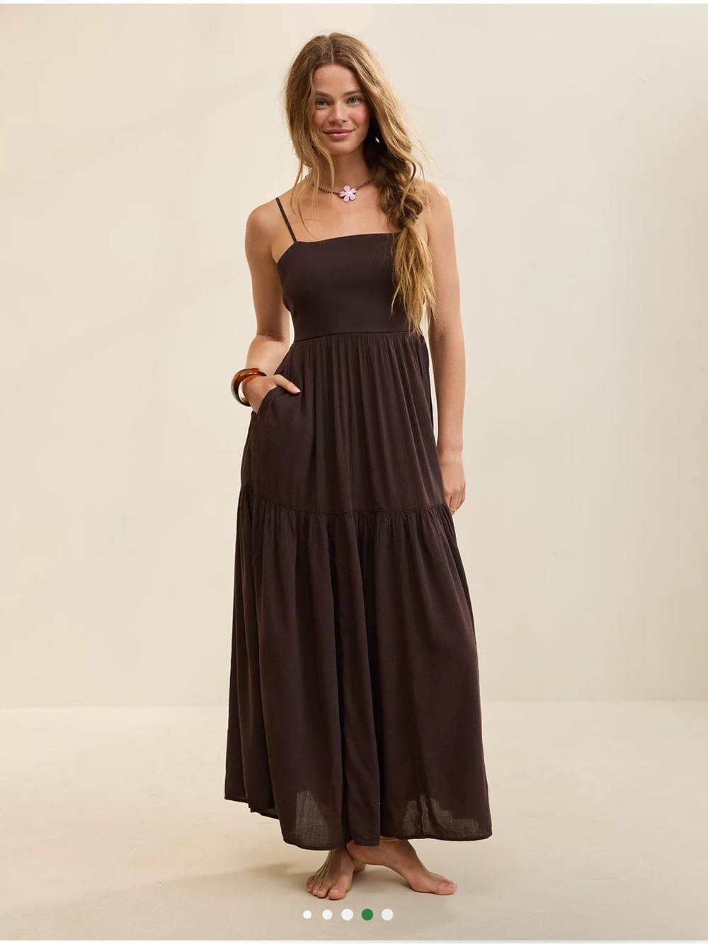 Aerie On-The-Down-Low Back Tiered Maxi Dress Chocolate Brown Size XS